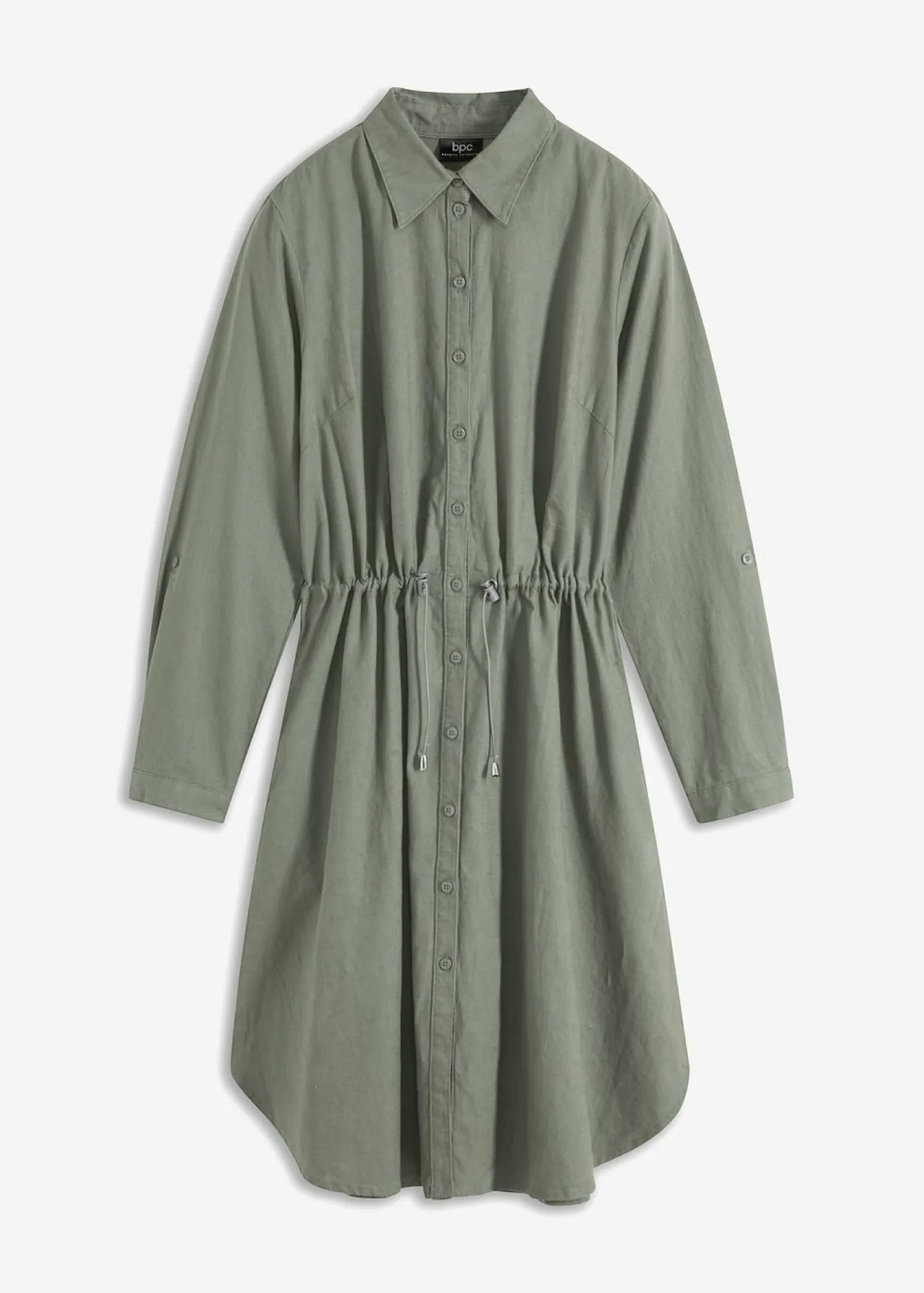 bonprix bonprix Vestidos|Novedades>Vestido camisero de mezcla de lino y algodón Verde oliva