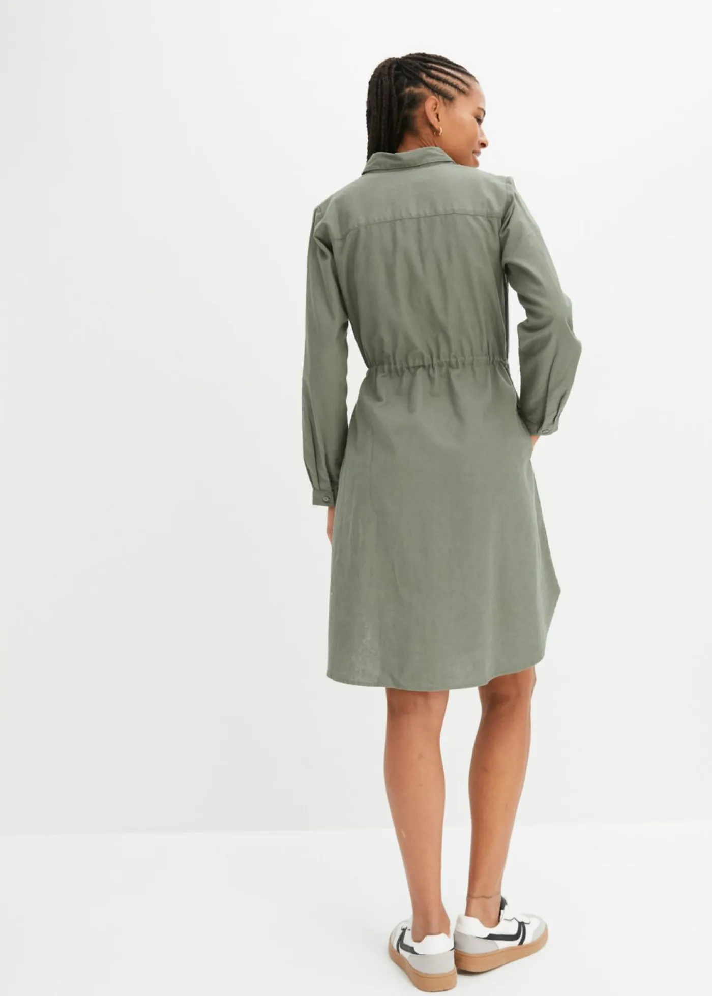 bonprix bonprix Vestidos|Novedades>Vestido camisero de mezcla de lino y algodón Verde oliva