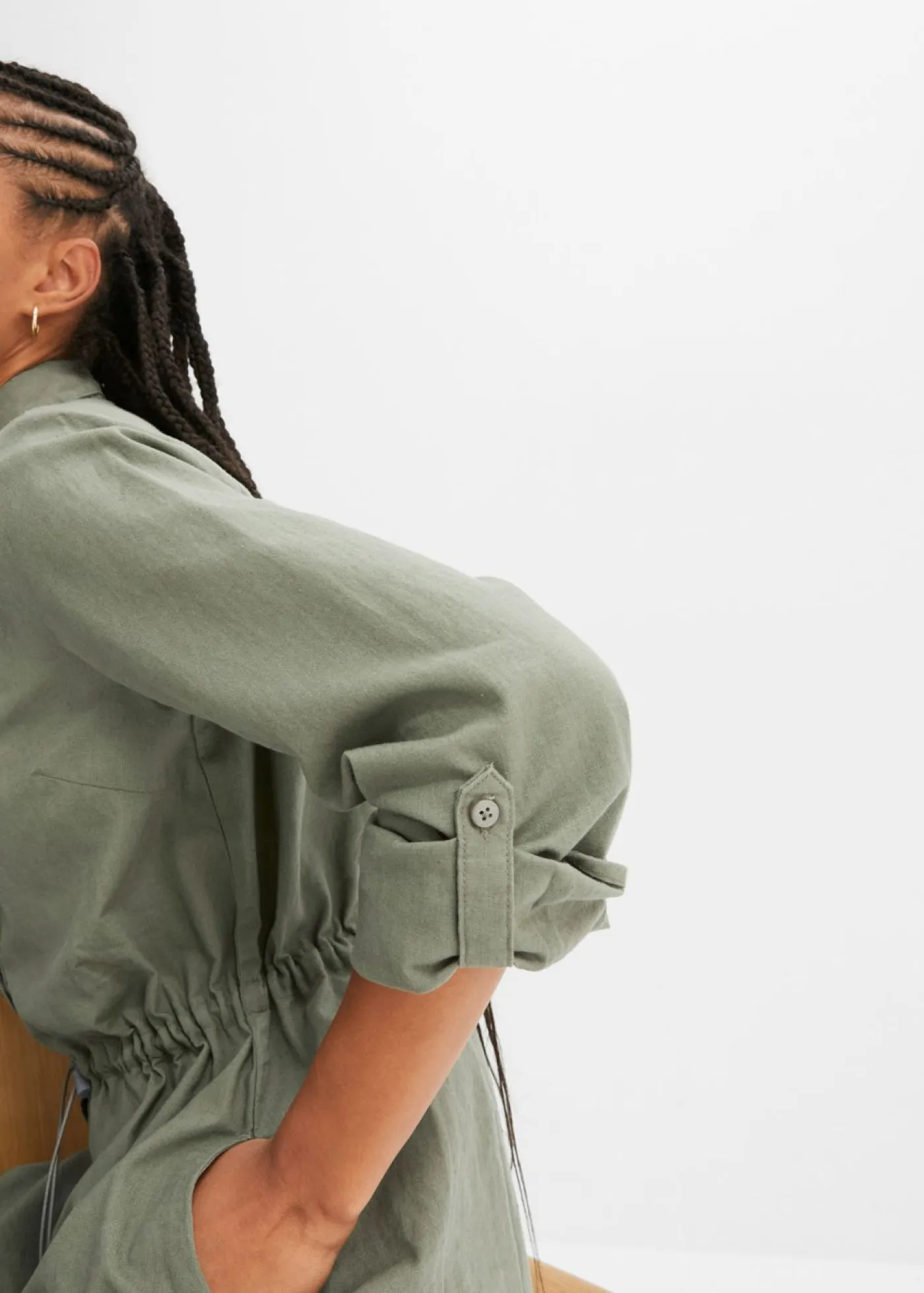 bonprix bonprix Vestidos|Novedades>Vestido camisero de mezcla de lino y algodón Verde oliva