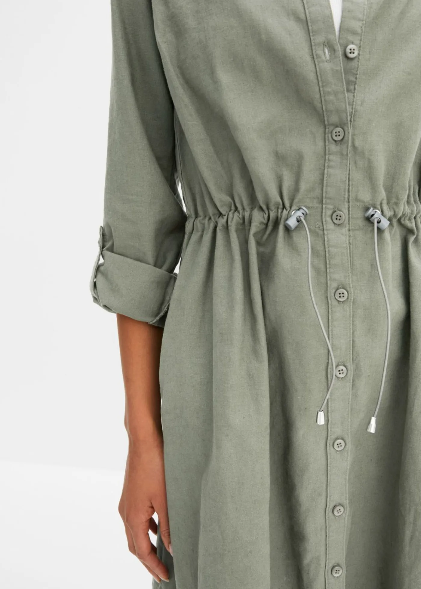 bonprix bonprix Vestidos|Novedades>Vestido camisero de mezcla de lino y algodón Verde oliva