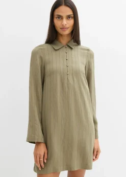 bonprix bonprix Esenciales|Vestidos>Vestido camisero de mezcla de viscosa Verde oliva