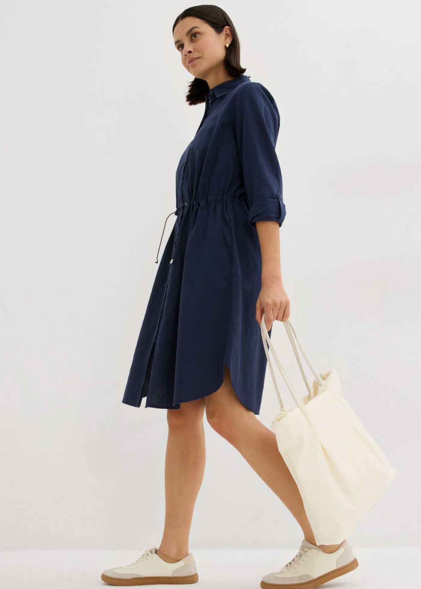 Mujer bonprix bonprix Vestido camisero de mezcla de lino y algodón