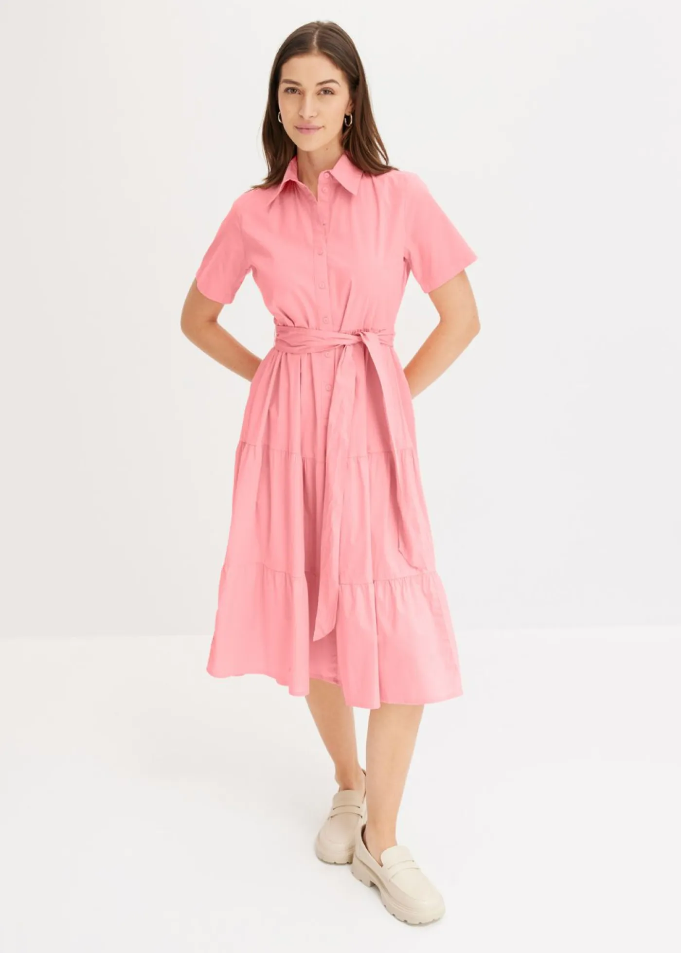 bonprix bonprix Vestidos>Vestido camisero de mezcla de algodón elástico rosa pálido