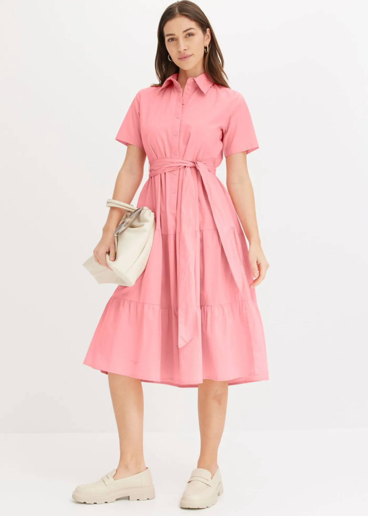 bonprix bonprix Vestidos>Vestido camisero de mezcla de algodón elástico rosa pálido