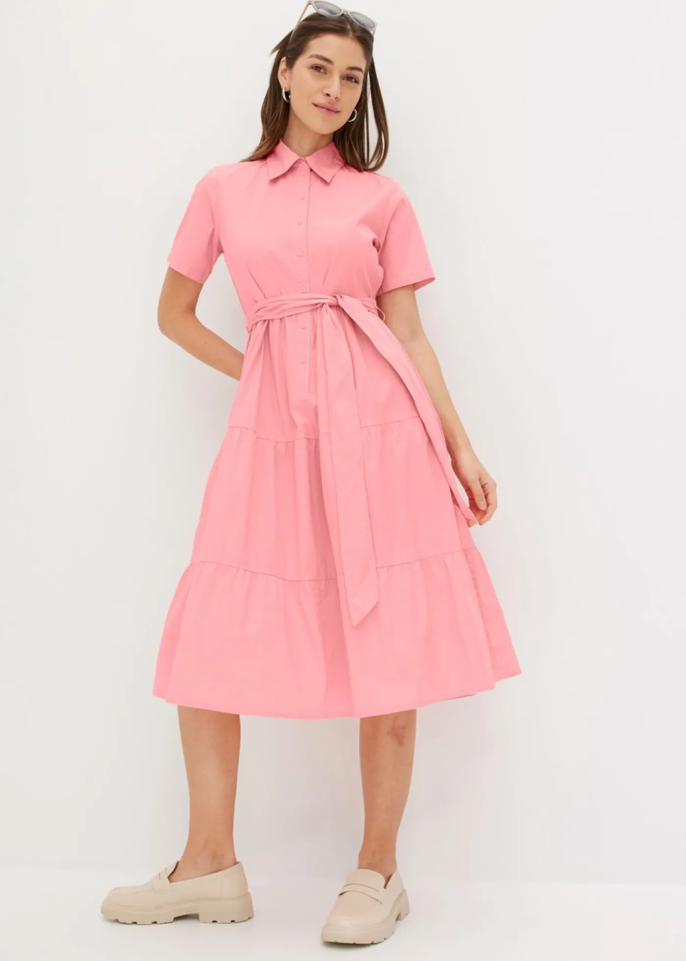 bonprix bonprix Vestidos>Vestido camisero de mezcla de algodón elástico rosa pálido
