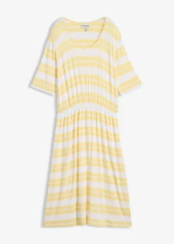 bonprix bonprix Vestidos|Novedades>Vestido camisero de mezcla de viscosa amarillo claro con rayas