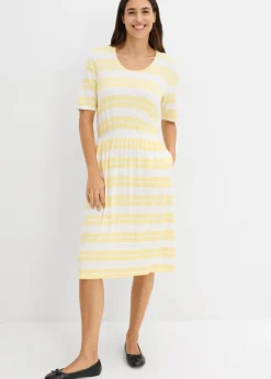 bonprix bonprix Vestidos|Novedades>Vestido camisero de mezcla de viscosa amarillo claro con rayas