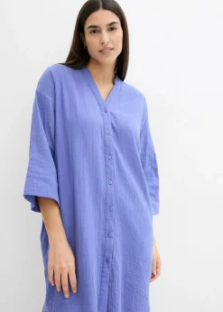 bonprix bonprix Vestidos>Vestido camisero de muselina Azul violáceo