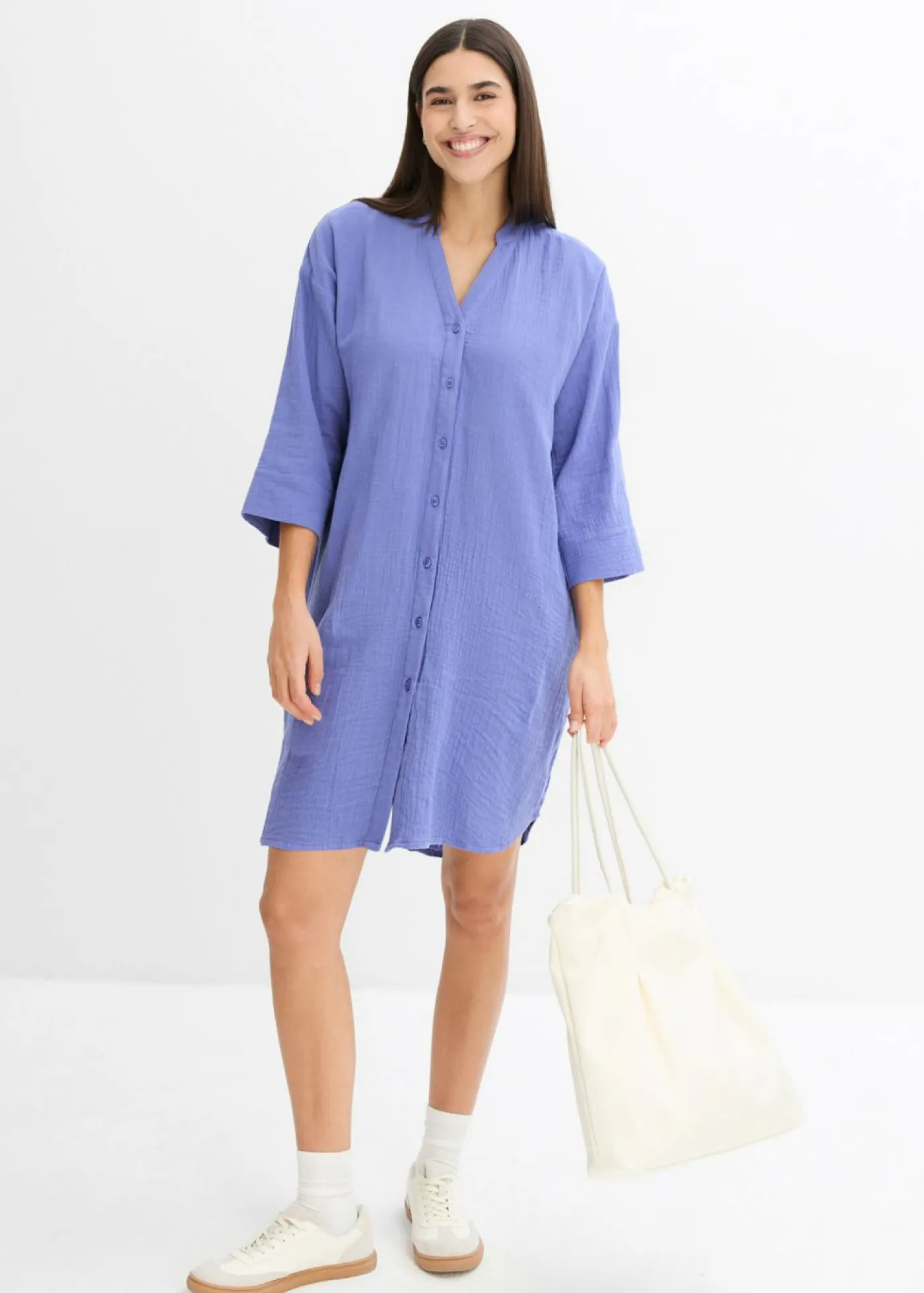 bonprix bonprix Vestidos>Vestido camisero de muselina Azul violáceo