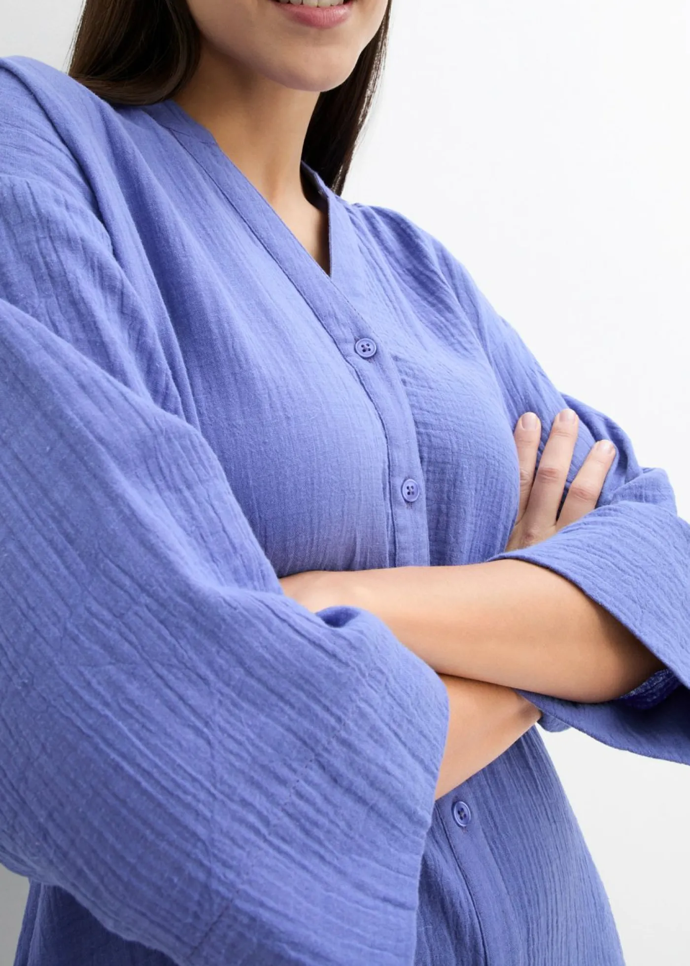 bonprix bonprix Vestidos>Vestido camisero de muselina Azul violáceo