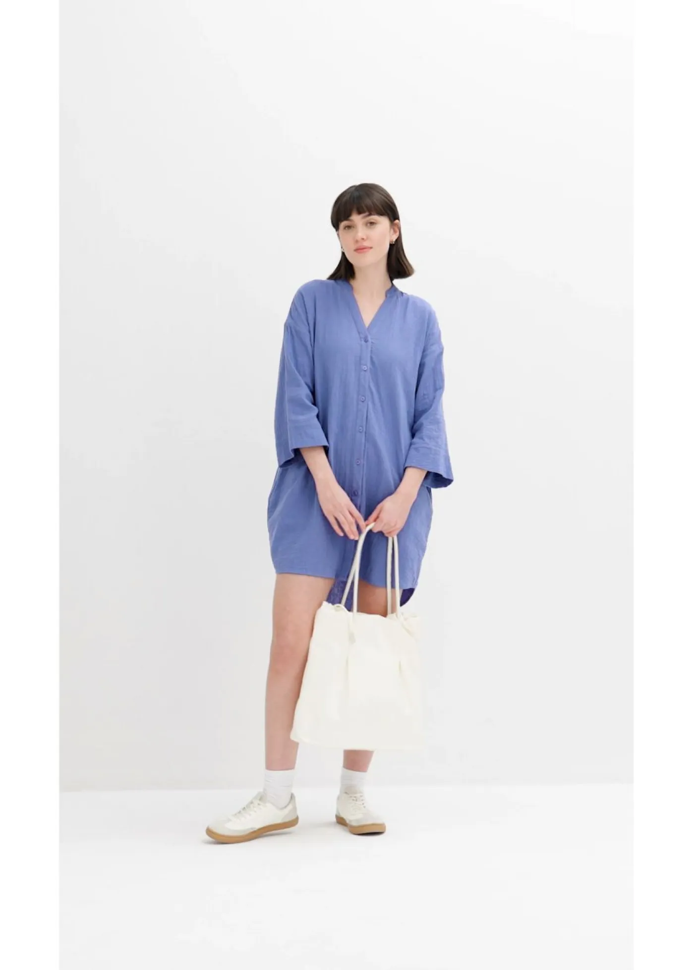 bonprix bonprix Vestidos>Vestido camisero de muselina Azul violáceo