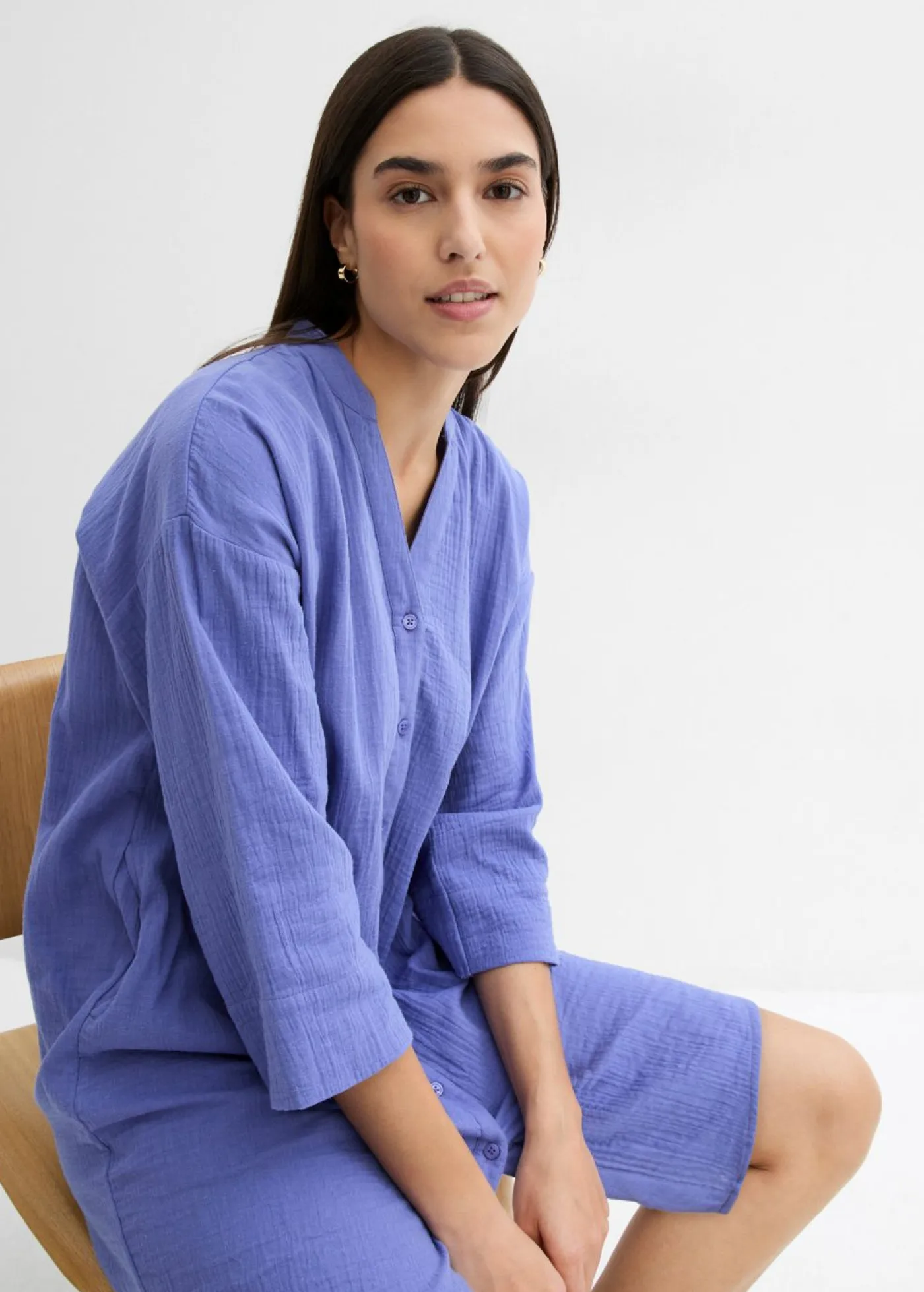 bonprix bonprix Vestidos>Vestido camisero de muselina Azul violáceo