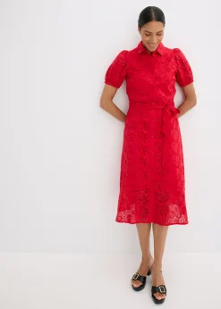 Mujer bonprix bonprix Vestido camisero de punto calado de algodón puro