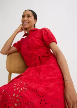 Mujer bonprix bonprix Vestido camisero de punto calado de algodón puro