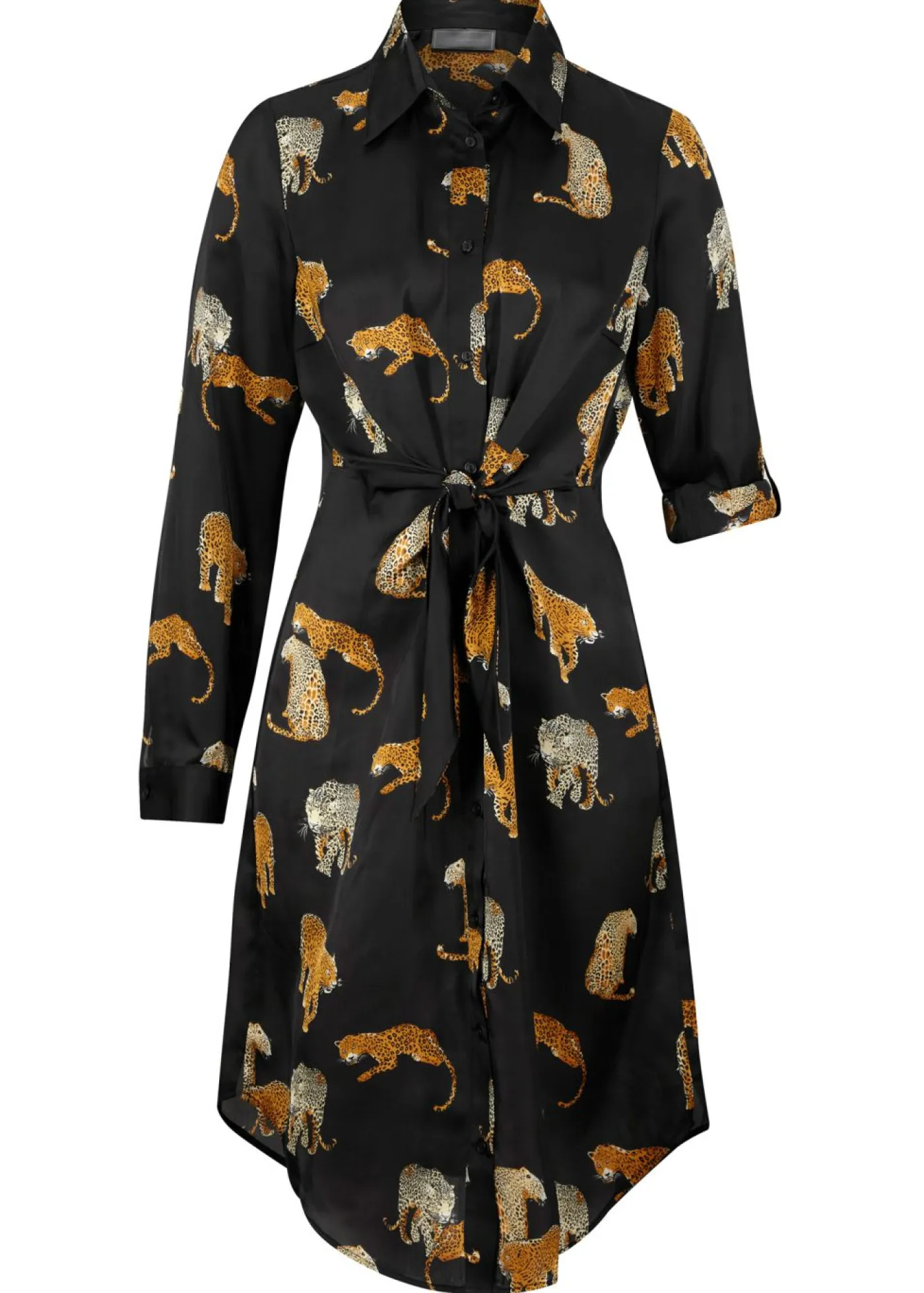 bonprix bonprix Vestidos>Vestido camisero de satén Estampado de leopardo en negro