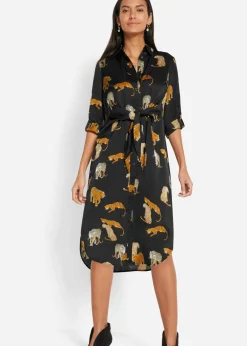 bonprix bonprix Vestidos>Vestido camisero de satén Estampado de leopardo en negro