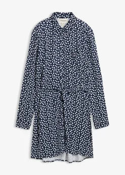 bonprix bonprix Ropa 9 A 16 Años·Vestidos Y Monos>Vestido camisero de viscosa fluida azul marino / blanco topos