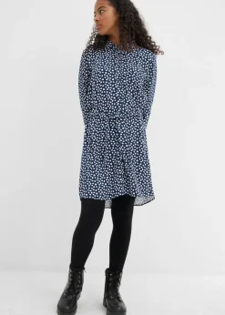 bonprix bonprix Ropa 9 A 16 Años·Vestidos Y Monos>Vestido camisero de viscosa fluida azul marino / blanco topos