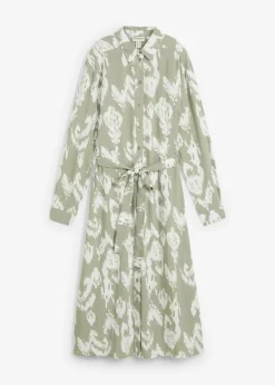 bonprix bonprix Vestidos>Vestido camisero de viscosa fluida verde alga-blanco lana