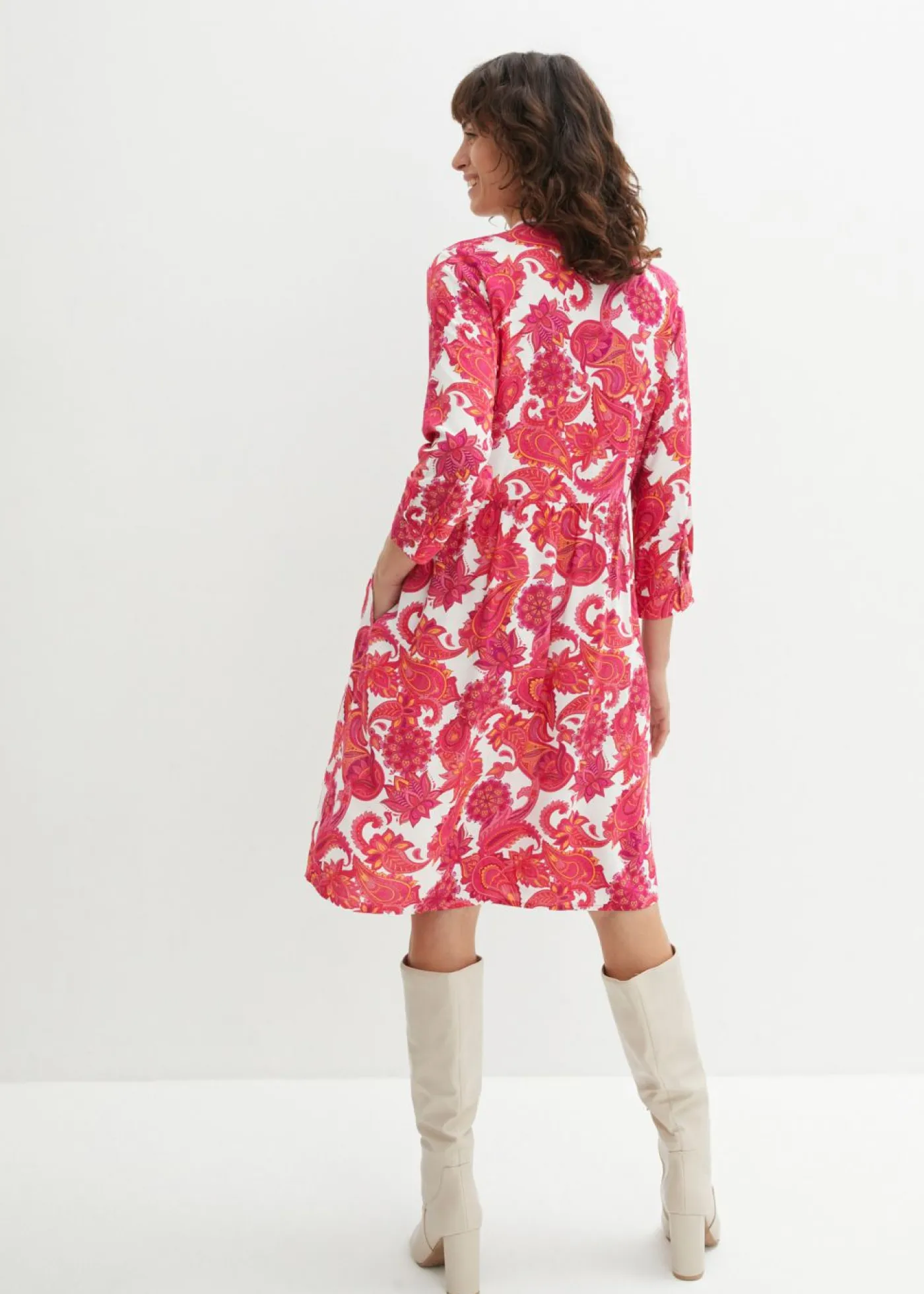 bonprix bonprix Vestidos>Vestido camisero de viscosa fluida Pink lady