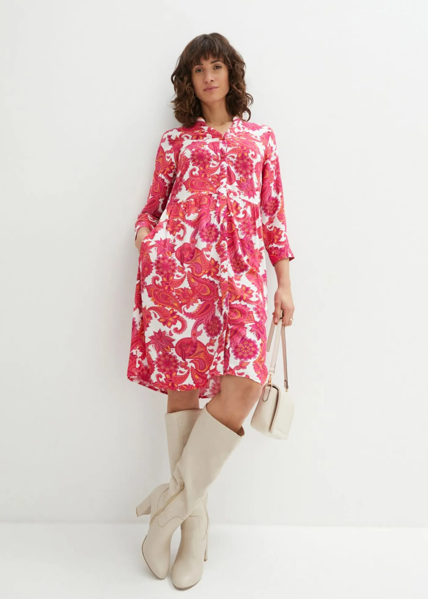 bonprix bonprix Vestidos>Vestido camisero de viscosa fluida Pink lady