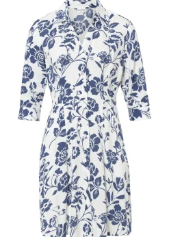 bonprix bonprix Novedades|Vestidos>Vestido camisero de viscosa fluida crema suave/azul medianoche. con flores