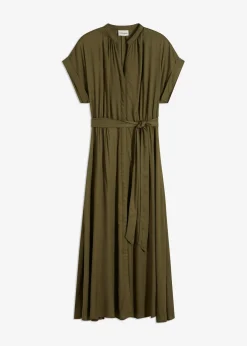 bonprix bonprix Vestidos|Novedades>Vestido camisero de viscosa fluida Verde oliva oscuro