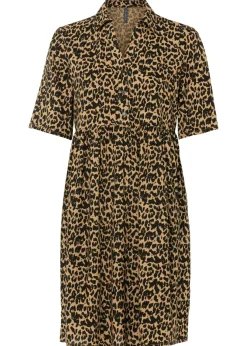 bonprix bonprix Vestidos>Vestido camisero de viscosa fluida Marrón con estampado de leopardo