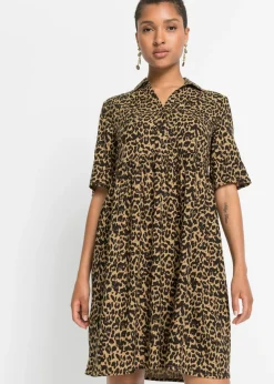 bonprix bonprix Vestidos>Vestido camisero de viscosa fluida Marrón con estampado de leopardo