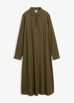 bonprix bonprix Esenciales|Vestidos>Vestido camisero de viscosa fina Verde oliva oscuro