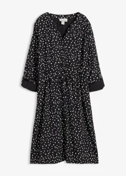 bonprix bonprix Vestidos>Vestido camisero de viscosa suave negro - blanco topos