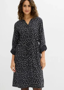 bonprix bonprix Vestidos>Vestido camisero de viscosa suave negro - blanco topos