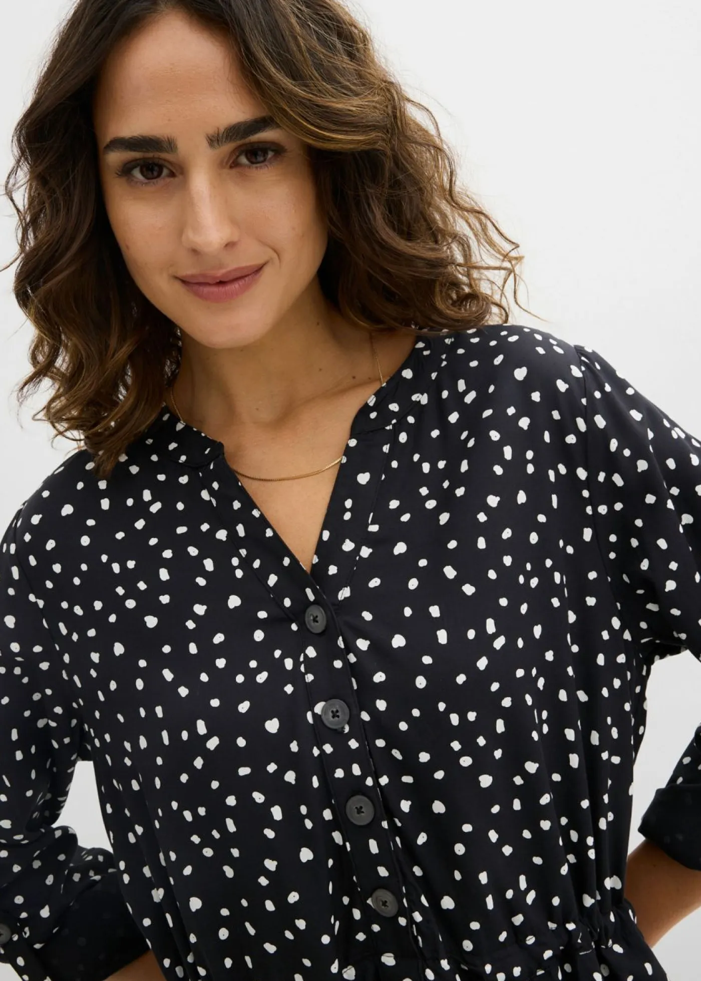 bonprix bonprix Vestidos>Vestido camisero de viscosa suave negro - blanco topos