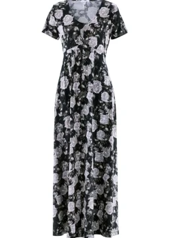 bonprix bonprix Vestidos>Vestido camisero largo de mezcla de viscosa fluida negro - blanco - plata - oliva pálido - gris - pizarra con flores