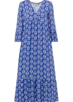 bonprix bonprix Vestidos>Vestido con aspecto de craftán Azul gema estampado