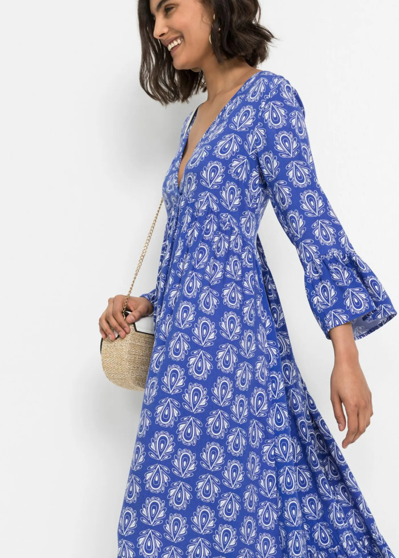 bonprix bonprix Vestidos>Vestido con aspecto de craftán Azul gema estampado