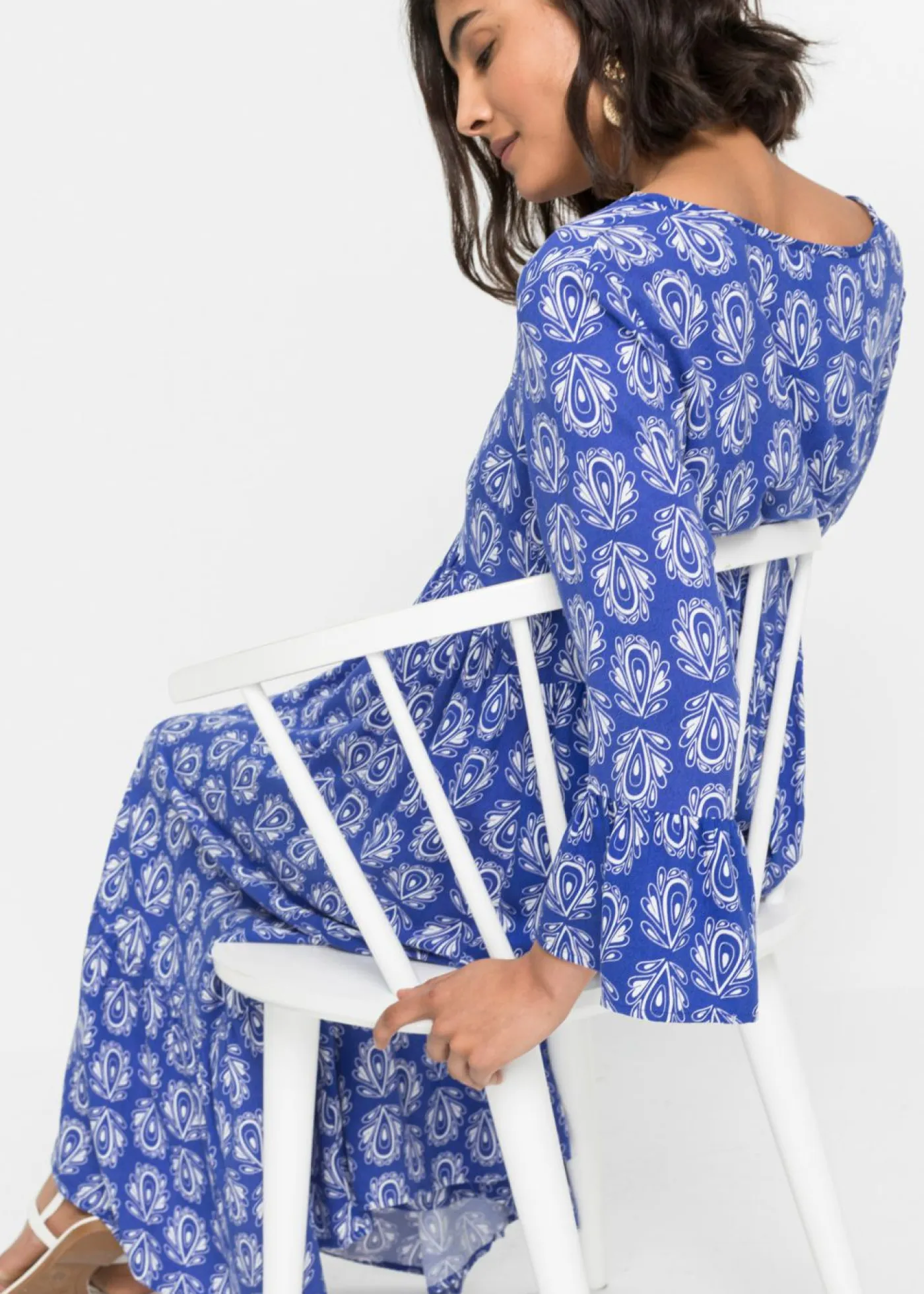 bonprix bonprix Vestidos>Vestido con aspecto de craftán Azul gema estampado