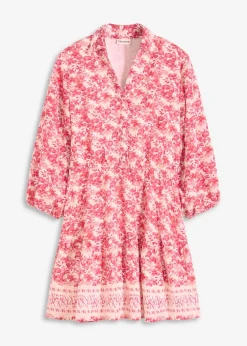 bonprix bonprix Vestidos>Vestido con aspecto de lino blanco lana-rosa caliente