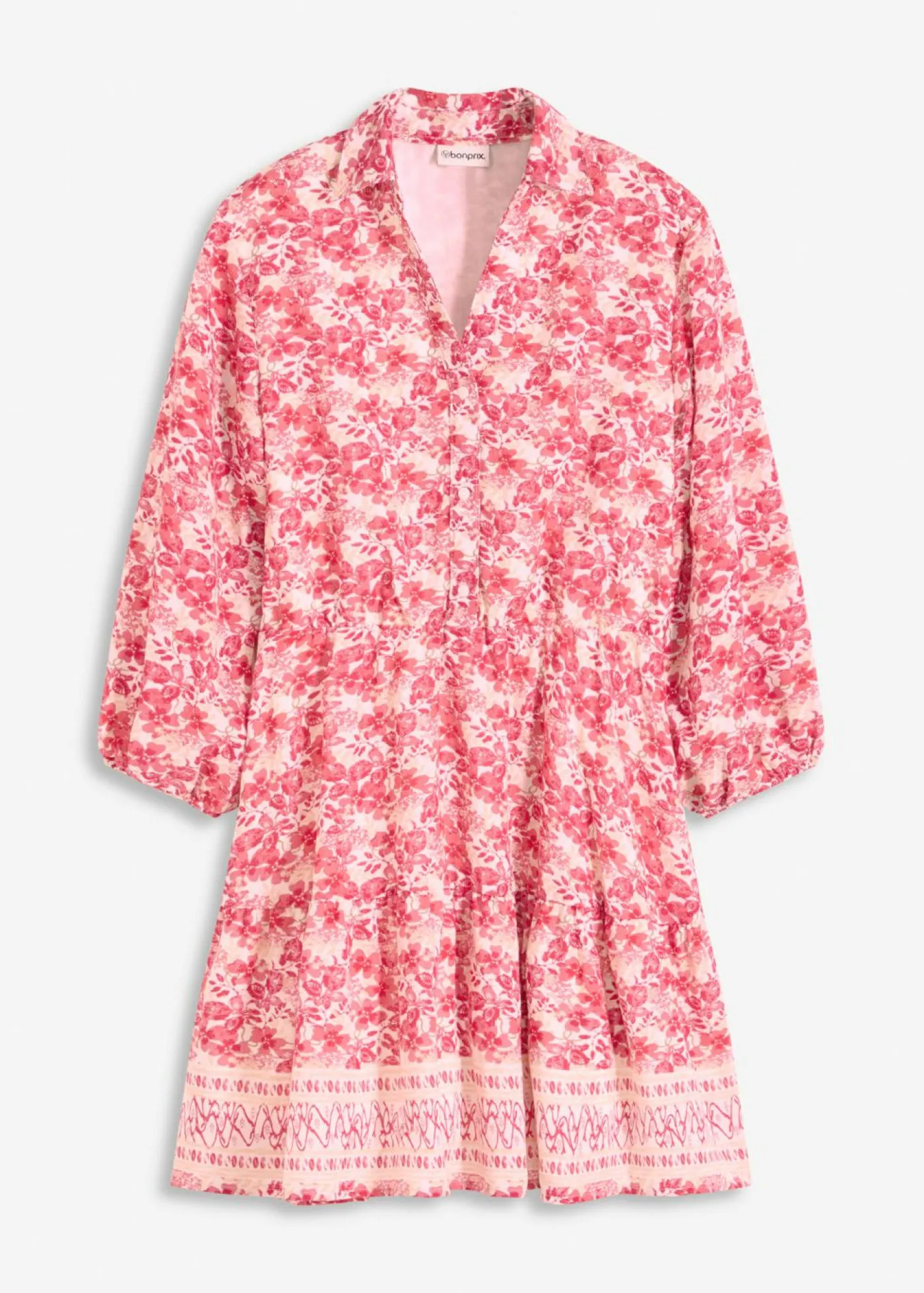 bonprix bonprix Vestidos>Vestido con aspecto de lino blanco lana-rosa caliente