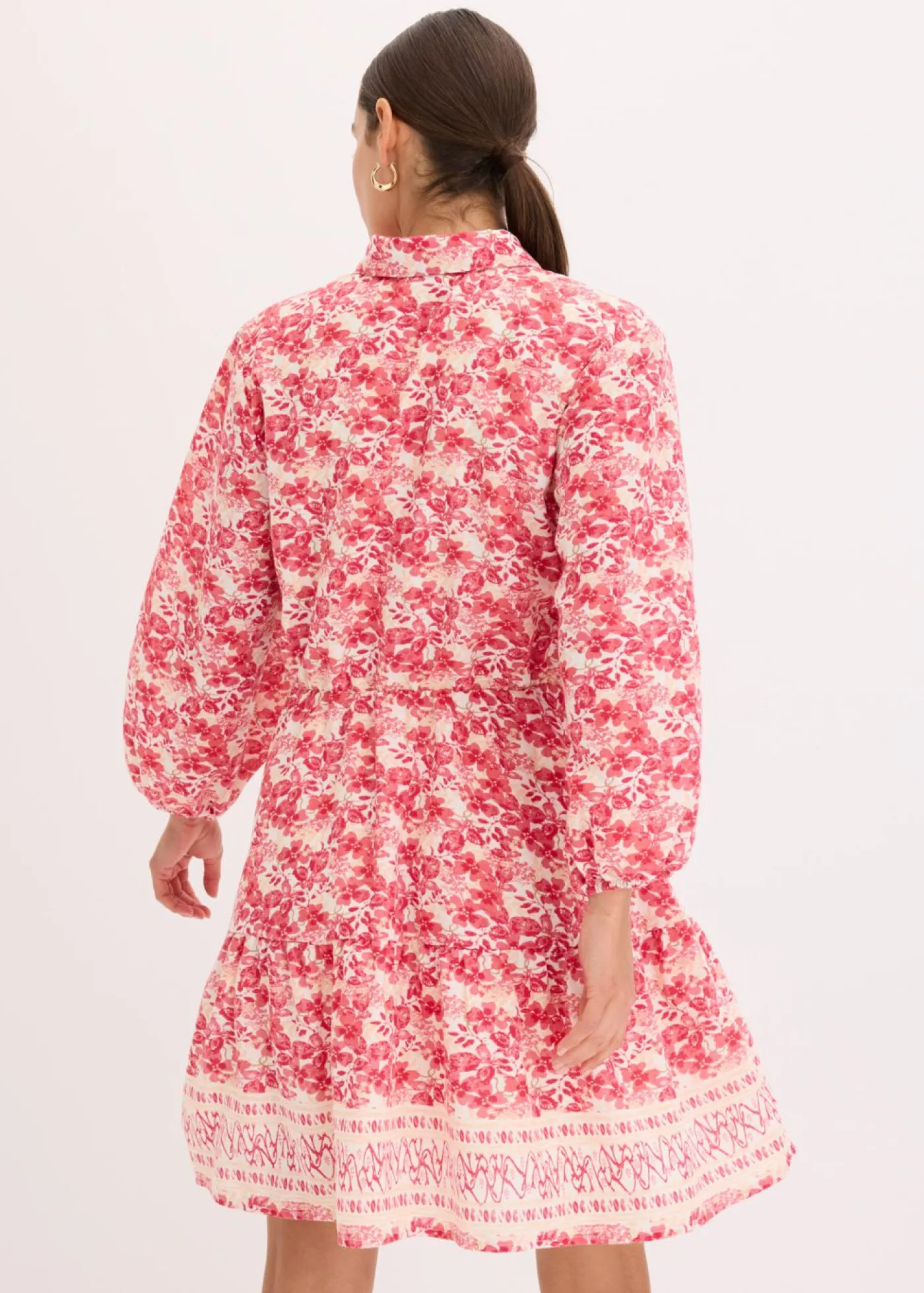 bonprix bonprix Vestidos>Vestido con aspecto de lino blanco lana-rosa caliente