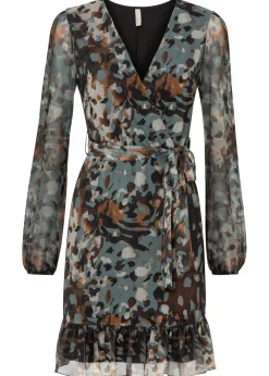 bonprix bonprix Vestidos>Vestido con diseño cruzado marrón oscuro / beige / amarillo