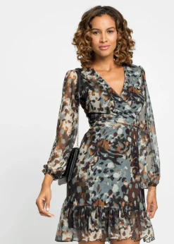 bonprix bonprix Vestidos>Vestido con diseño cruzado marrón oscuro / beige / amarillo