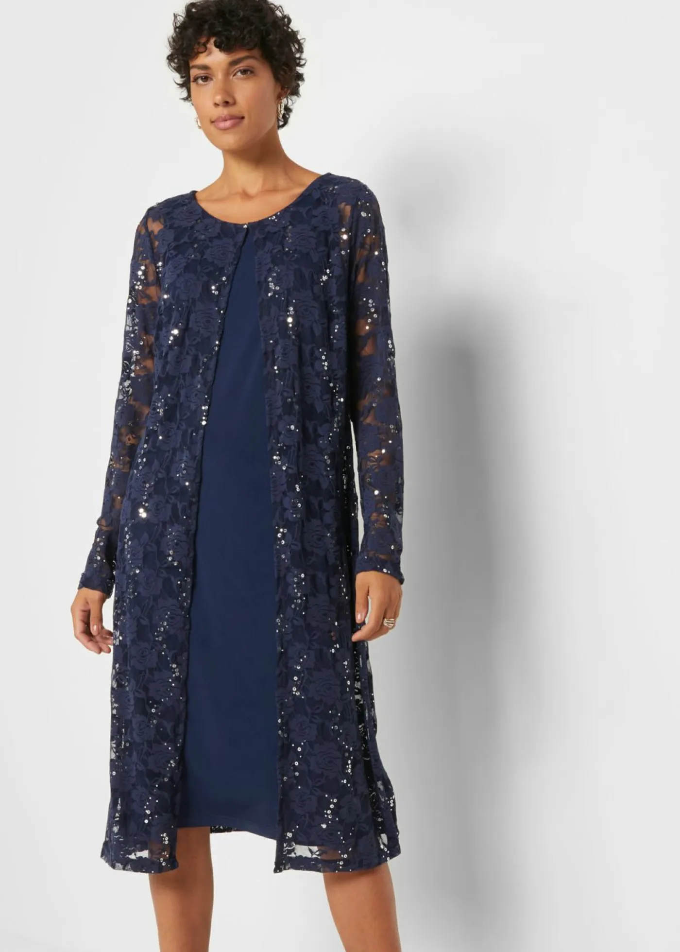 bonprix bonprix Vestidos>Vestido con encaje (2 piezas) Azul marino