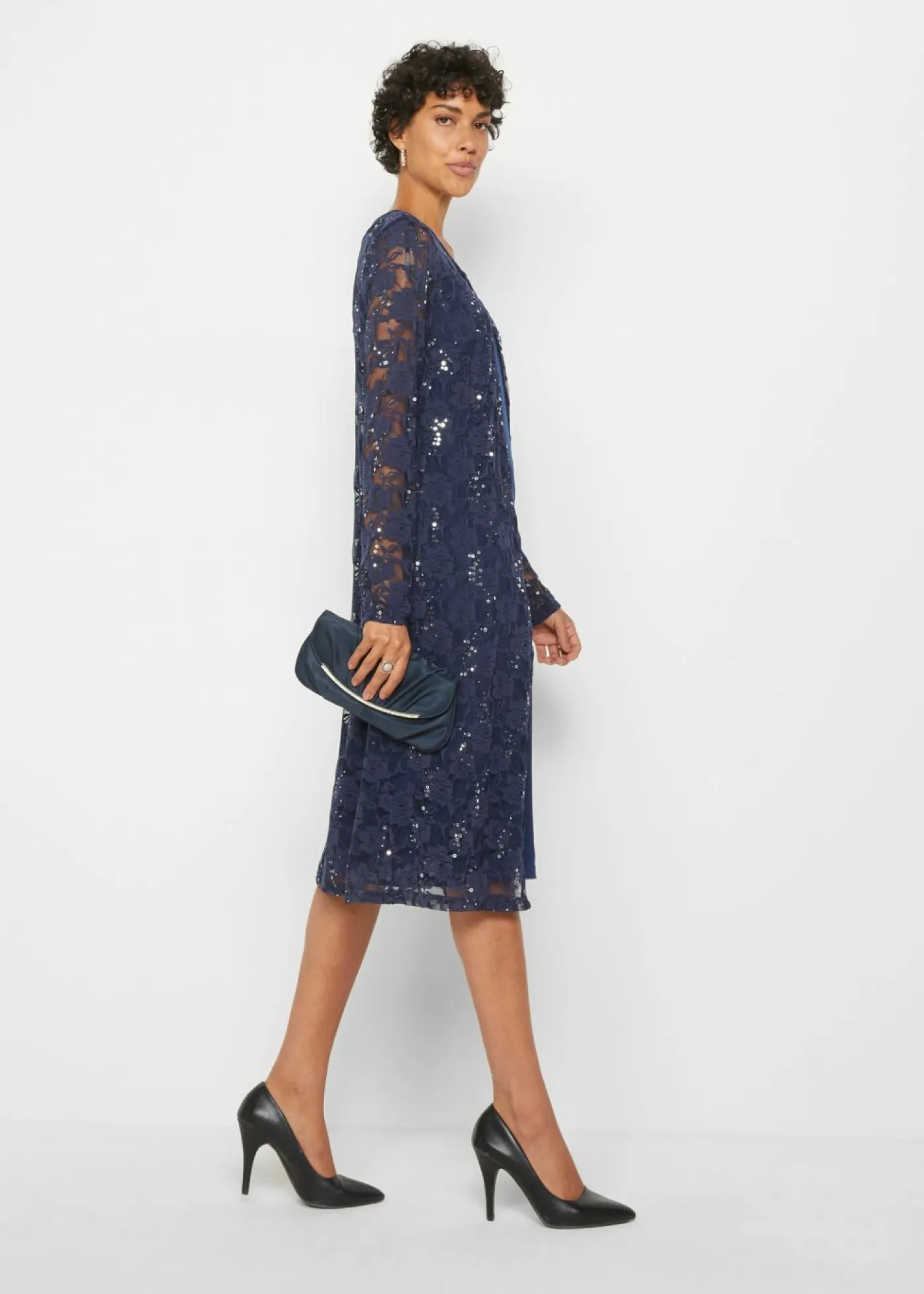 bonprix bonprix Vestidos>Vestido con encaje (2 piezas) Azul marino