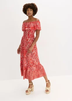 bonprix bonprix Vestidos>Vestido con escote bañera Rojo-blanco