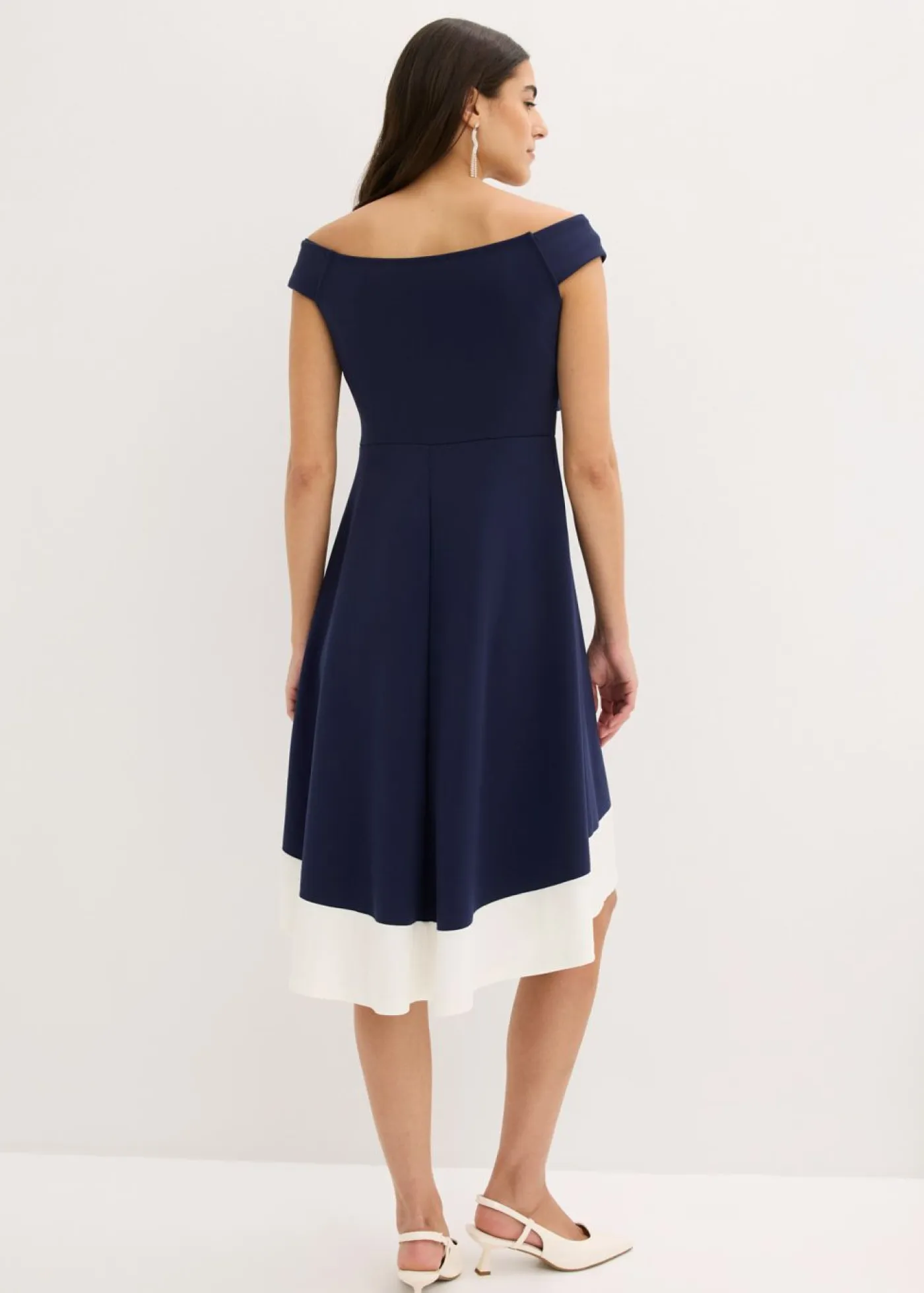 bonprix bonprix Vestidos|Ropa Elegante>Vestido con escote bañera y detalle de nudo Azul marino-blanco
