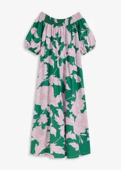 bonprix bonprix Vestidos>Vestido con escote bañera de algodón puro verde/violeta de flores