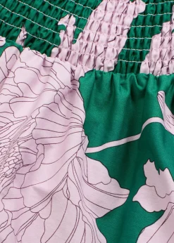 bonprix bonprix Vestidos>Vestido con escote bañera de algodón puro verde/violeta de flores