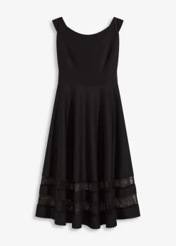 bonprix bonprix Vestidos|Ropa Elegante>Vestido con escote bañera, encaje y cinturón Negro