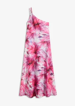 bonprix bonprix Ropa Elegante>Vestido con hombro al descubierto en crepé texturizado Blanco-rosa de flores